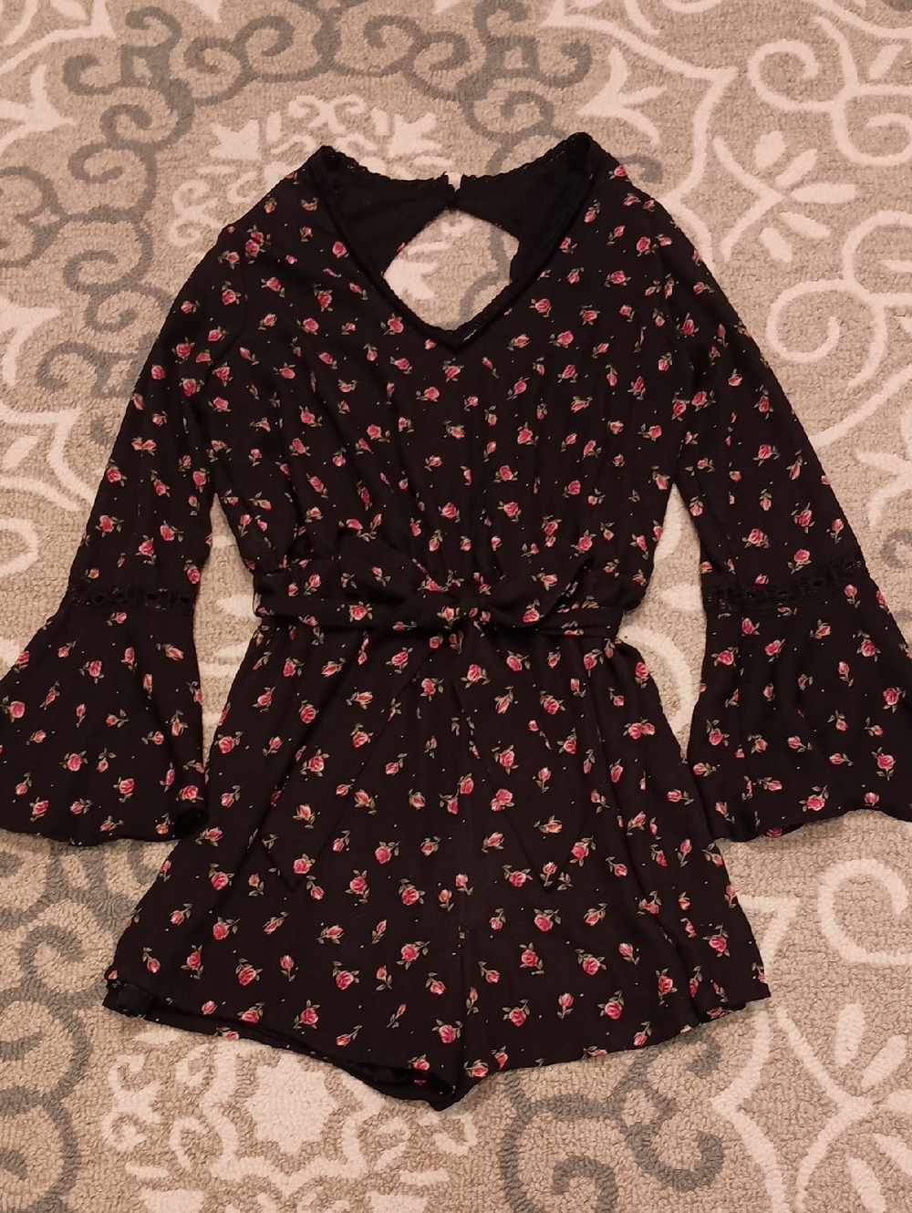 Disney Black Romper with Pink Floral Print